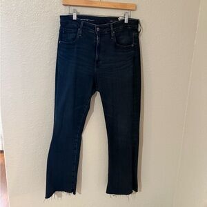 AG Adriano Goldschmied Dark Indigo Farrah Cropped Boot Raw hem Denim Jeans